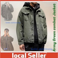 Army green jacket Men Fashion Slim Denim Jacket Jeans Coat jaket seluar jeans lelaki