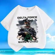 [ada stok] Baju-T leher bulat lengan pendek bercorak kartun Delta Force, diperbuat daripada kapas ba