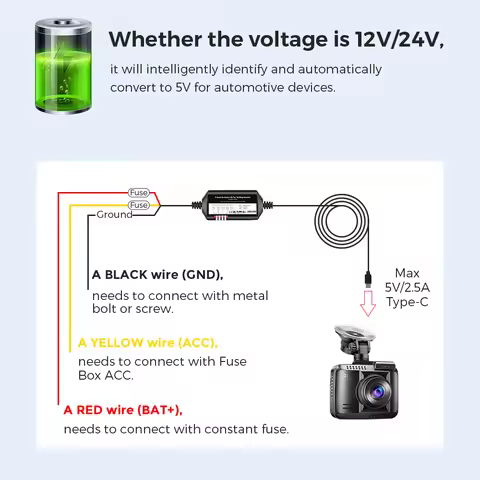 AZDOME JYX05 Car DVR Record Hardwire Kit For M660/M550 Max/M300S/GS63H Pro Low Vol Protection Type-C