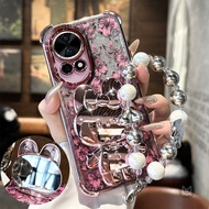 Casing For OPPO A18 A38 A58 A78 A79 A60 A3X A5X A3 A5 Pro Plating Rabbit Makeup Mirror Bracket Shock