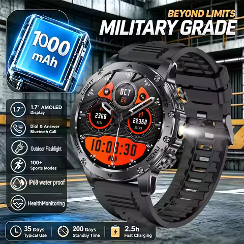 New Military T-Rex 3 Ultra 1000mAh Battery Smart Watch IP68 Waterproof Fitness Track Flashlight Hear