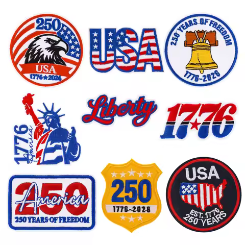 250th Anniversary Embroidered Patch Liberty Bell Statue of Liberty Design Iron On Patch with US Flag