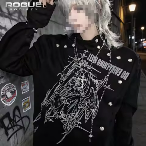 Gothic Angel Print Men Jacket Grunge Silver Button Y2K Subculture High Street Aesthetic Streetwear V