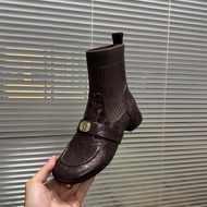 Socks Boots Women's Short Boots Retro Camellia Elastic Thin Boots Women Spring Autumn All-Match Thic