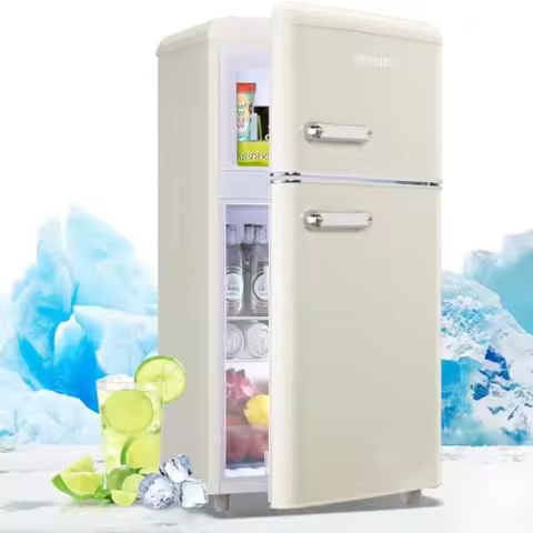 Mini Refrigerator 3.5 Cu.Ft Dual Door Fridge with Handle Adjustable Temperature with Top Mount Freez