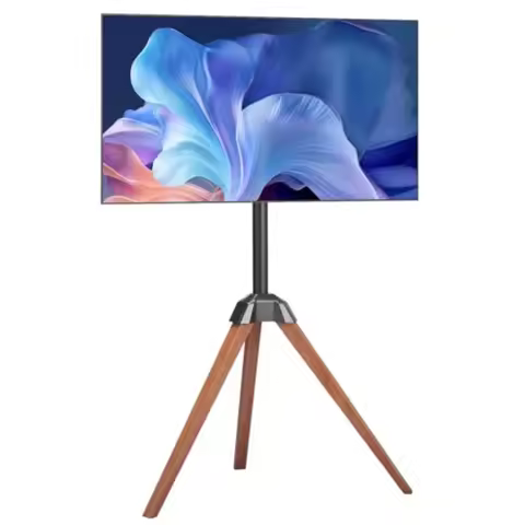 Portable TV Stand with Oak Wood Legs for 4065 inch Flat Screen or Curved TVs Up to 99 lbs 18 LeftRig