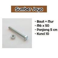 M6 x 50 Nut and Bolt Key 10 length 5 Cm