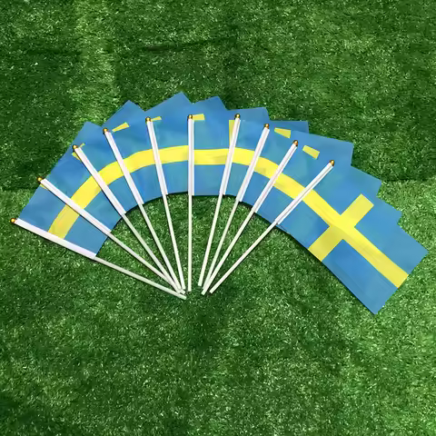 (SKY FLAG)Sweden hand flag 14x21cm polyester double side penetration Sweden Swedish hand Flag for de