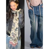[SR-STUDIO] 2026 Spring Korea Dongdaemun jennie Retro Drawstring Jeans Trousers DXY8
