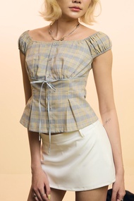 𝐈𝐫𝐞𝐥𝐢𝐚 𝐓𝐨𝐩 - Áo kiểu nữ áo trễ vai kẻ caro nhien.official BA487