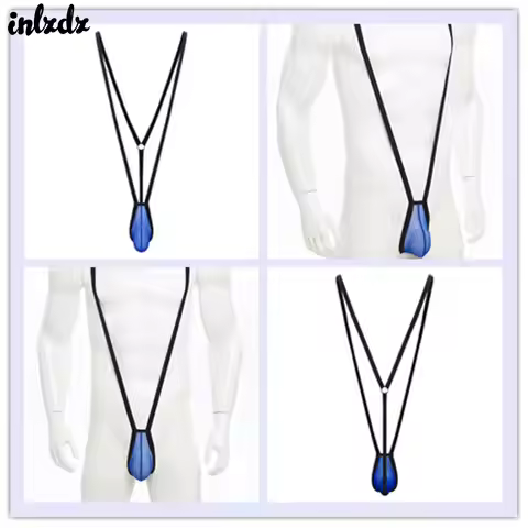 Mens Lingerie Mankini Bodysuit V Sling Thongs See Through Mesh Bulge Pouch Back Back O-ring One Piec