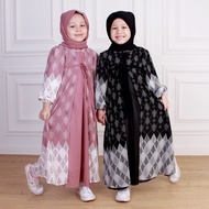 Gamis ROMPI Bahan Ceruty Anak Perempuan Usia 3-12 Tahun Free Hijab | Gamis Ceruty Babydoll Model Rompi Lengan Serut Motif Etnic / Kimerly Kids