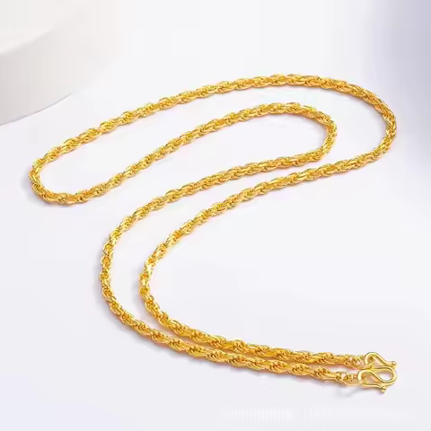 Luxury 9999 24K real gold Twist Chain Necklace Boutique au9999 Gold twisted silk chain Men's atmosph