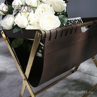 Leather Floor Newspaper Storage Rack Book Newspaper Rack Stainless Steel Shelf Nordic Shelf Househol