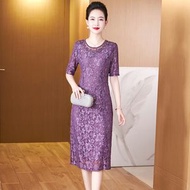 簡約高檔刺繡平時可穿宴會晚禮服裙夏季高貴優雅喜媽媽中長裙
