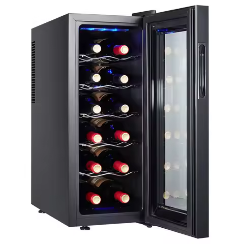 33L Quiet Cooling Wine Cabinet Small Wine Chiller 12 Bottle Capacity Freestanding Wine Fridge