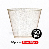 MINIIS PARTY Disposable Gold Glitter Party Cup 9oz Plastic Cup Wedding Cup Party Cups Clear Gold Rim