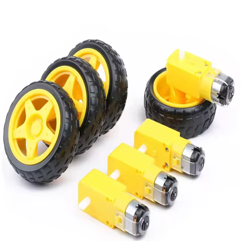 4 PCs DC Electric Motor DC 3-6V Dual Shaft Geared TT Magnetic Gearbox Engine with 65mm Plastic Car T