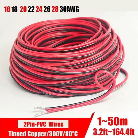 2-pin red and black PVC or silicone extension cable 28awg 26awg 24awg 22awg 20awg 18awg 16awg Tinned