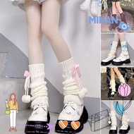 MIHAN Knitted Leg Warmers, Thermal Bowknot Pom-pom Leg Warmers, Lolita Fleece Lined Slouchy Leg Warm