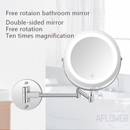 LED Double Sided Makeup Vanity Mirror Wall Mount 10x Magnification Swivel Extension Mirror
