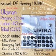 Kresek Bening PE Uk 15 20 25 30 35 LIVINA / Kantong Plastik Bening PE 15 20 25 30 35 merk LIVINA / K