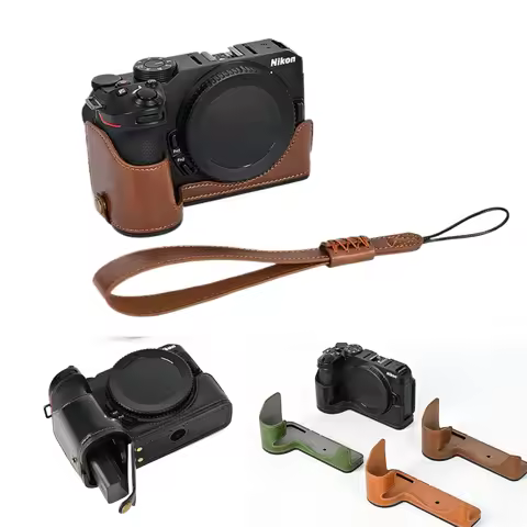 Oil PU Leather Camera Case Half Bag Body Grip Cover For Nikon Z30 Z50 Z-30 Z-50 With Wrist Strap