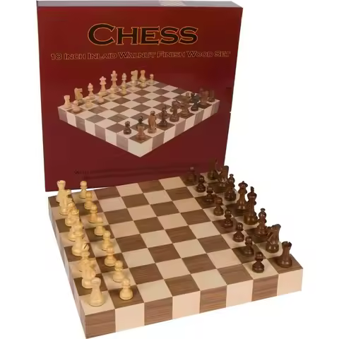 Tournament Chess Inlaid Wood Board Game with Weighted Wooden Pieces, Large 18 x 18 Inch Set