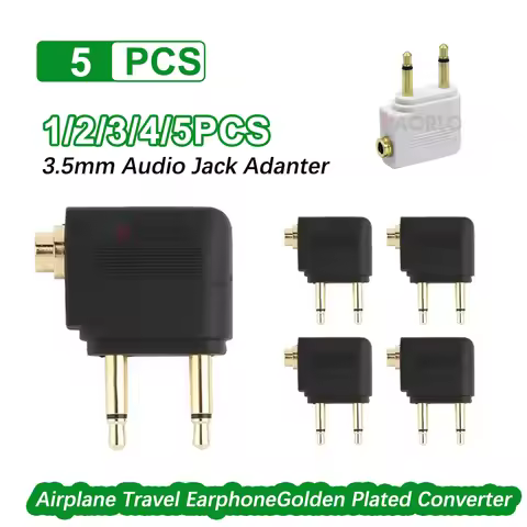 1-5pcs/Lot Dual 3.5mm Plug Adaptor Jack Audio Headphone Converter Adapter for Airline Airplane Trave