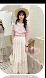 韓國yard story粉色lace拼接上衣