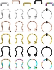 'Lcolyoli 25Pcs Septum Piercing Jewelry 316L Surgical Steel 3/8''(10mm) U-Shaped Horseshoe Nose Hoop