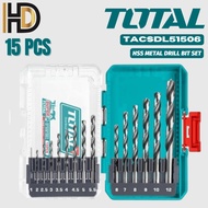 TOTAL 15 Pcs HSS Drill Bits Set / TOTAL HSS Metal Drill Bit Set / TACSDL51506