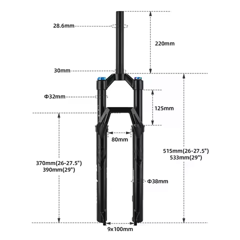 BOLANY MTB Air Suspension Fork 32mm 120mm Travel 26-29" 28.6mm Steerer 9x100mm QR Shoulder Lockout