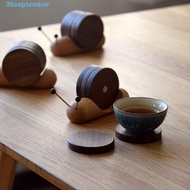 SEPTEMBER Wooden Coaster Set, Snail Shape Creative Anti-Slip Placemat, Home Desktop Decoration Cartoon Exquisite Durable Cup Mat Coffee Tea