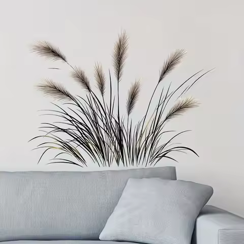 1 Black Minimalist Reed Grass Wall Sticker, Suitable for Hotels, Guesthouses, Offices, Bedrooms, Liv