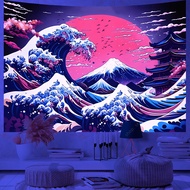 Japanese Great Waves UV Reactive Tapestry Mount Fuji Wall Hanging Cloth Aesthetic Room Home Decor Ba