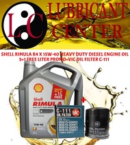 SHELL RIMULA R4 X 15W-40 HEAVY DUTY DIESEL ENGINE OIL 5+1L FREE PROMO(6L)+VIC OIL FILTER C-111