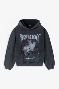 TAKE ME HIGHER HOODIE 復古水洗做舊聖母騎士白馬閃電英文印花連帽衛衣