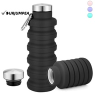 URJUMPEA Collapsible Water Bottle, 17oz Silicone Foldable Water Bottle, Portable Leakproof With Cara
