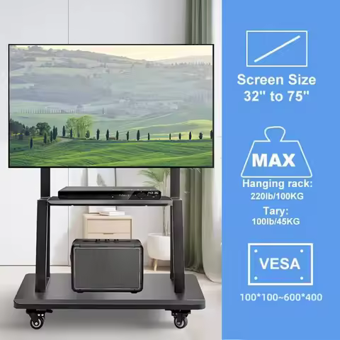 Height Adjustable Mobile TV Stand, Rolling TV Cart for 32-65 Inch TV, Portable Floor TV Stand with S