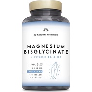 Magnesium Bisglycinate 2250mg 450mg Elemental Magnesium + B6 + D3 dan Kelesuan. 150 Tablet Penyerap 