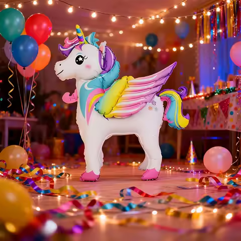 3D Standing Unicorn Foil Balloon, Cute Rainbow Unicorn with Wings Inflatable Balloon for Kids Girls,