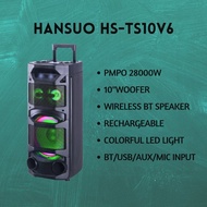 [28000W]HANSUO HS-TS10V6 10"WOOFER PORTABLE BLUETOOTH WIRELESS SPEAKER RECHARGEABLE LED LIGHT 1 WIRE