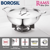 HOT🔥BOROSIL COOKFRESH 22CM/26CM/32CM STAINLESS STEEL TRI-PLY WOK WITH COVER ( MADE IN INDIA )