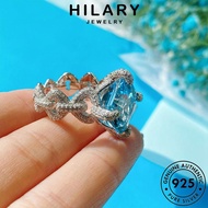 HILARY JEWELRY Luxury Aquamarine 純銀戒指 Korean Women Perempuan 925 Silver Sterling For Perak Accessories Ring Cincin Square Adjustable Original R2301