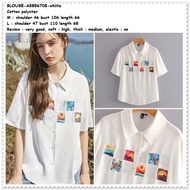 AB856708 Baju Atasan Kemeja Lengan Pendek Wanita Korea Import Putih