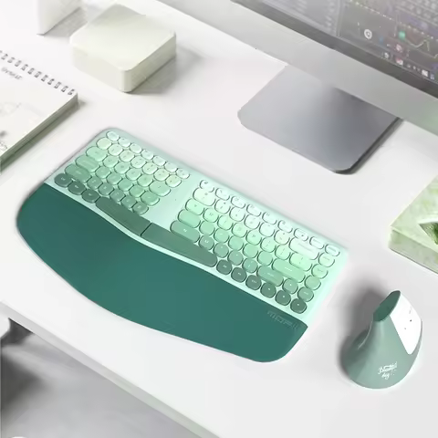 MOFii Gradient Green 2.4G Ergonomic Wireless Keyboard Mouse Set, Split Curved Keyboard & Vertical Mo