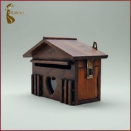 [kokiya] Brown Wood Wall Mailbox Country Style Exterior Mail Box Door Slot for Outdoor Parcel Garden