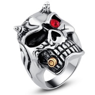 Mode Retro Gaya Gothic Tengkorak Merokok Pria Cincin Baja Titanium