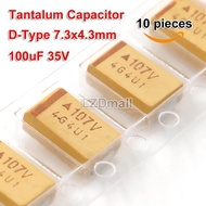10pcs Tantalum Capacitor 107V 100uF 35V D7343 SMD Capacitance 35V100uF Capacitors 100UF35V D-Type 73
